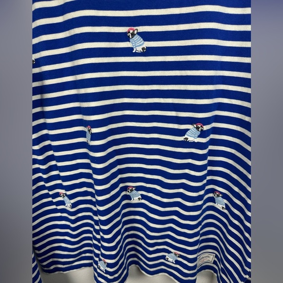 Talbots Embroidered Frenchie Dogs Royal Blue and White Striped Cotton Top sz  L - Picture 7 of 8
